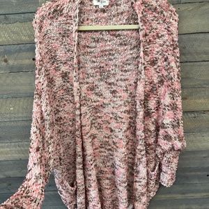 Multi-color Knit Long Sleeve Open Front Cardigan with Front Pockets